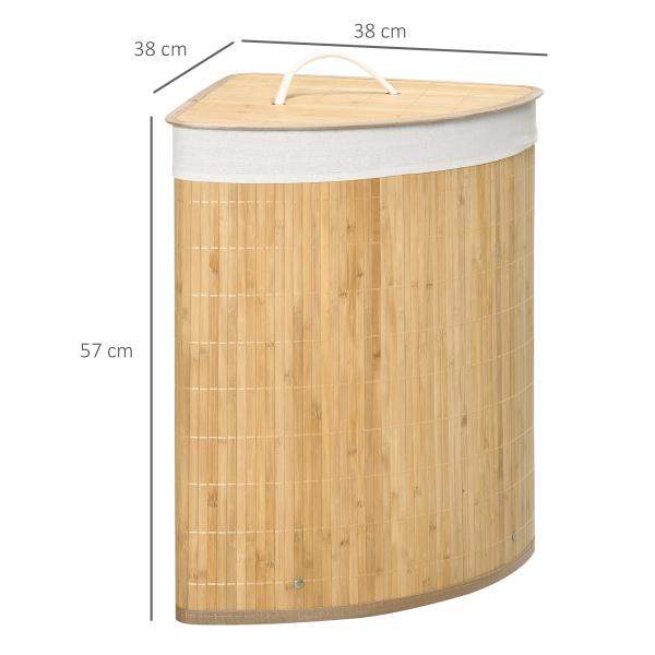 Cesto de Roupa de Bambu Capacidade de 55L Cesto para Roupa Suja com Tampa e Bolsa Amovível 38x38x57cm Madeira
