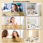 Toucador de Maquilhagem com Luzes LED de 3 Cores Espelho Rebatível e Banco Acolchoado 50x40x160 cm Branco