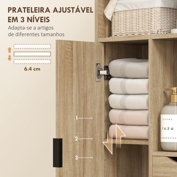 Móvel de Casa de Banho Estreito com 2 Gavetas Compartimento Aberto e Prateleiras Ajustáveis 50x25x100 cm Madeira