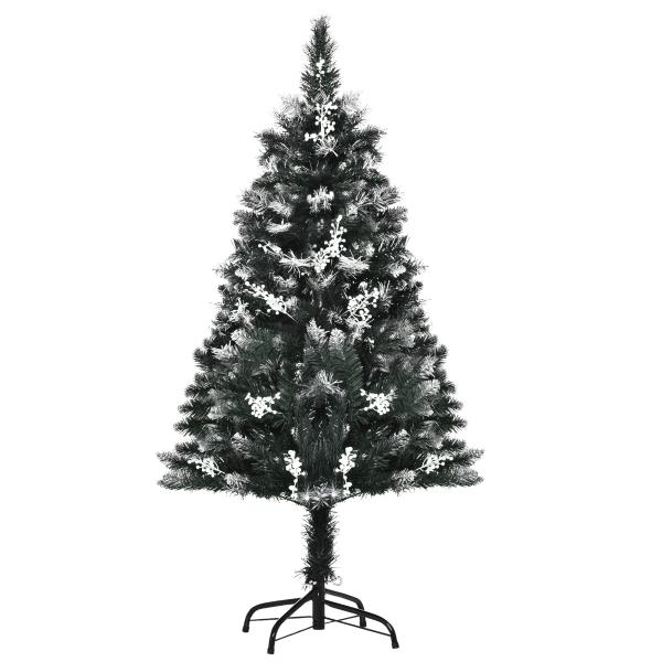 Árvore de Natal Automática 120 cm com 222 Ramos 28 Decorações Suporte em Aço Base Dobrável e Removível Verde