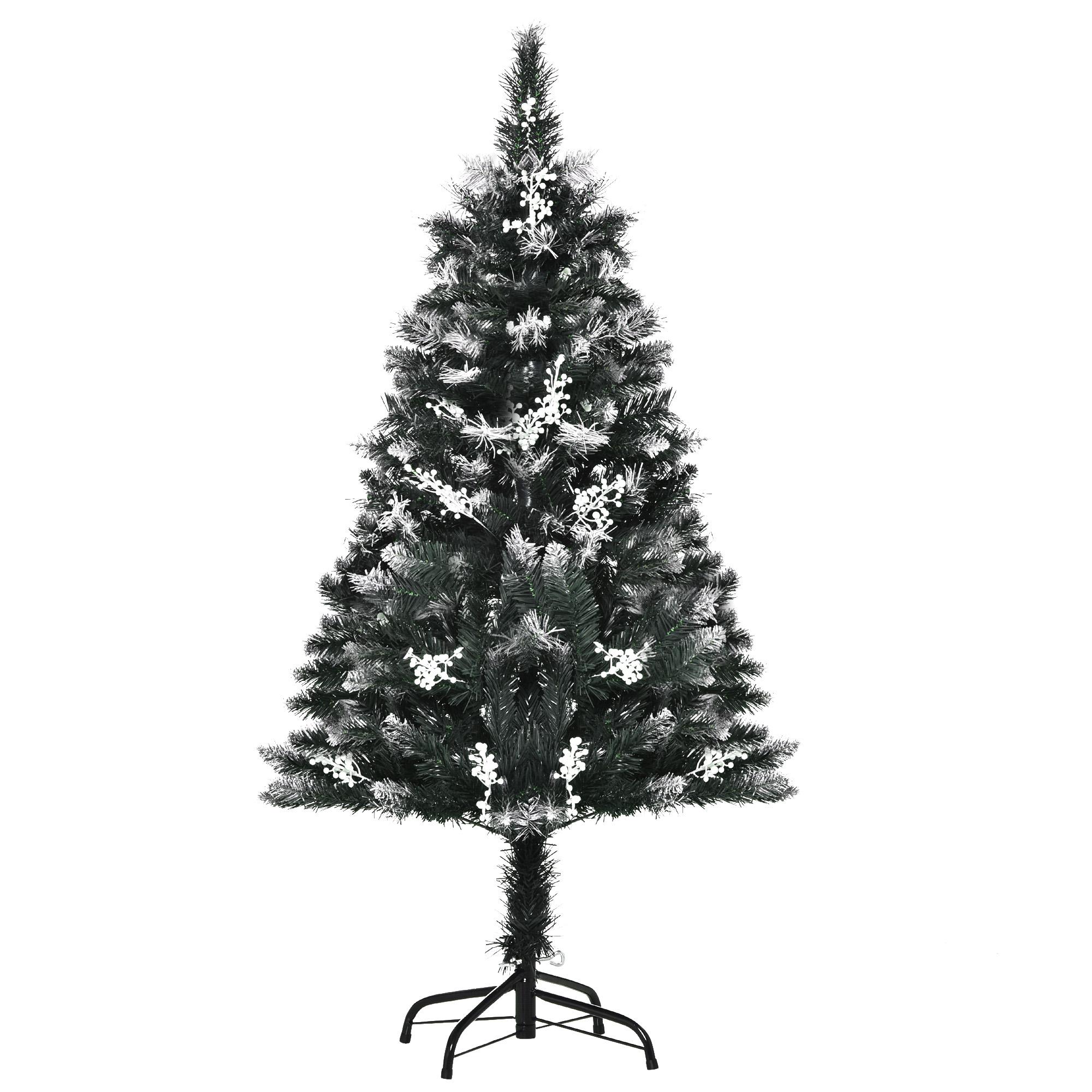 Árvore de Natal Automática 120 cm com 222 Ramos 28 Decorações Suporte em Aço Base Dobrável e Removível Verde