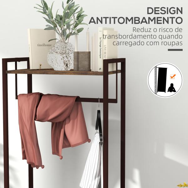Suporte para Cabides com 3 Gavetas de Tecido Barra para Pendurar e Prateleira para Entrada Quarto 58,5x30x178 cm Castanho Rústico