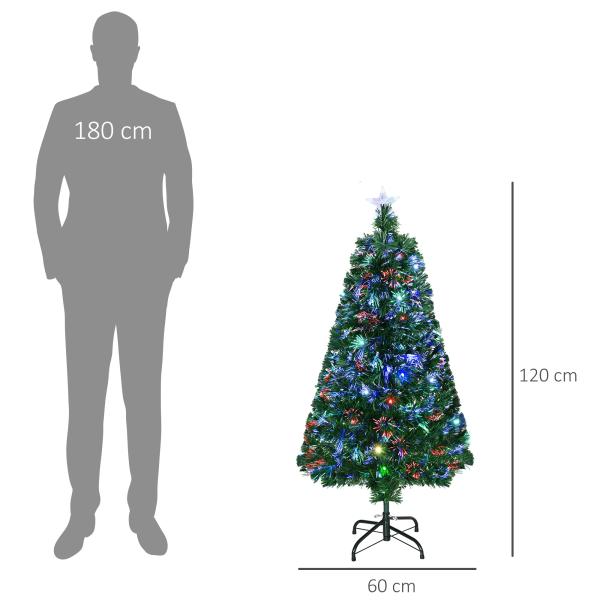 Árvore de Natal 120 cm Árvore de Natal Artificial com 130 Ramos 16 Luzes LED e Fibra Óptica Ø60x120 cm Verde