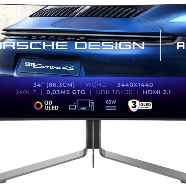 Monitor Curvo QD - OLED 34 Agon Porsche PD34 Wide Quad HD (Preto) - AOC