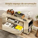 Móvel de TV com Rodas para Televisão até 42 Polegadas com 2 Gavetas Prateleiras Ajustáveis 102x34,5x48,5 cm Madeira