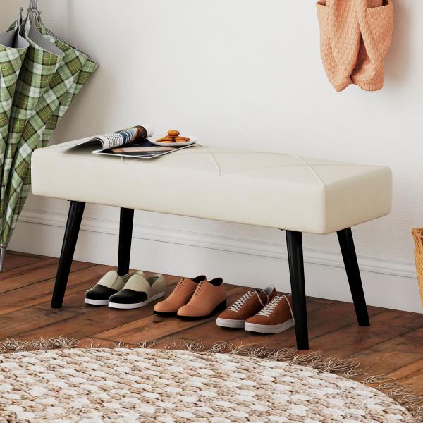 Banco de Pé de Cama Multifuncional e Moderno Banco de Dormitório com Pés de Aço e Assento Acolchoado 100x36x45 cm Creme