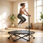 Trampolim de Fitness Dobrável 104 cm com Barra Ajustável em 3 Alturas e Bolsa de Transporte Preto