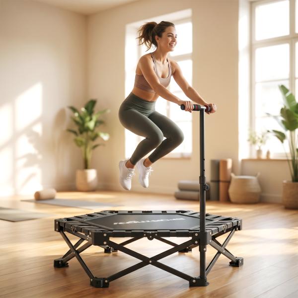 Trampolim de Fitness Dobrável 104 cm com Barra Ajustável em 3 Alturas e Bolsa de Transporte Preto