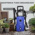 Lavadora de Alta Pressão 1600W Caudal 432 L/h Bomba de Alumínio Pressão de 135 Bar Mangueira de 6 m 32x24x65 cm Azul