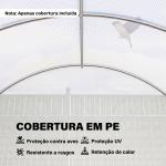 Cobertura de Estufa de Túnel 6x3x2m Cobertura de Substituição de Estufa com 12 Janelas e Portas Enroláveis Branco