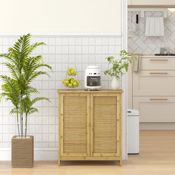 Aparador de Bambu de 2 Portas Aparador Boémio com 2 Prateleiras para Cozinha Entrada 60x27x67,5 cm Madeira