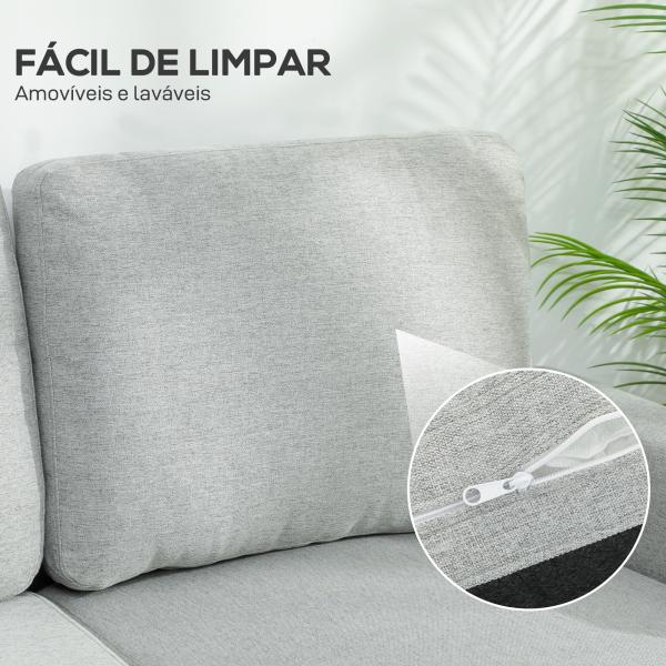 Sofá - Cama Chaise Longue de 3 Lugares Chaise Longue Reversível Ambos Lados com Armazenamento com Capas Removíveis 197x129x85 cm Cinza