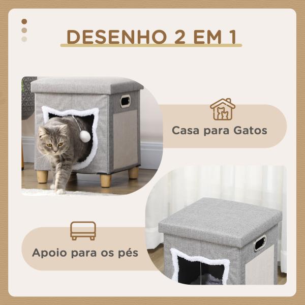 Casa para Gatos 2 em 1 com Apoio para os Pés com Almofada Amovível e Almofada para Arranhar 35,5x35,5x42,5 cm Cinza
