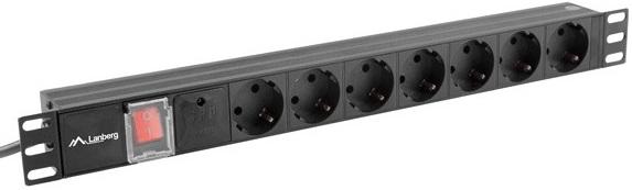 Extensão p/ Rack 7 Tomadas c/ Interruptor 1U (Preto) - LANBERG
