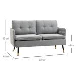Sofá de 2 Lugares Moderno Estofado em Poliéster com 4 Almofadas Apoio para os Braços e Pés de Aço 139x68x80 cm Cinza