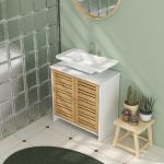 Móvel para Lavatório Móvel Sob Lavatório Moderno com Portas Magnéticas de Bambu e Estante Ajustável 60x30x60 cm Branco e Madeira
