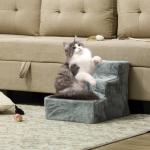 Escada para Animais de Estimação com 3 Degraus 2 em 1 com Capa Removível e Lavável Escada para Cães Gatos 35x46x35 cm Cinza