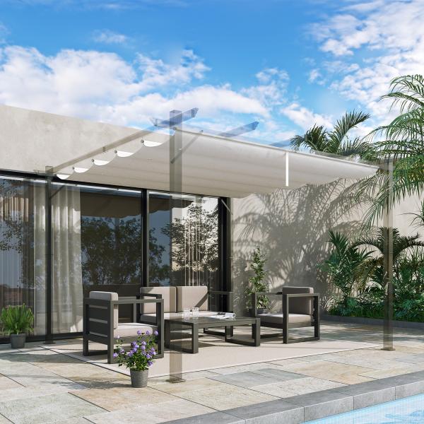 Cobertura para Pérgola 2,5x2,55cm Teto de Substituição Retrátil para Pérgola com 10 Orifícios de Drenagem Creme