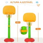 Tabela de Basquetebol Infantil para Crianças acima de 3 anos Altura Ajustável 2 Bolas e Inflador 52,5x44x120 - 160cm Amarelo Verde Vermelho