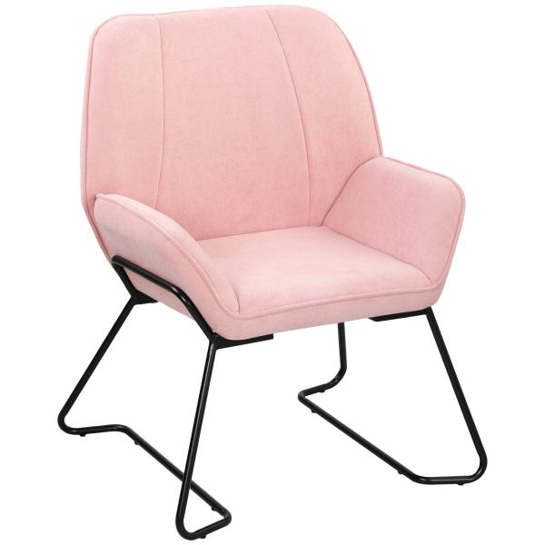 Poltrona Sala de Estar Moderna Poltrona de Leitura com Assento Largo e Acolchoado Estofada em Veludo Pés de Metal 70x67,5x87 cm Rosa