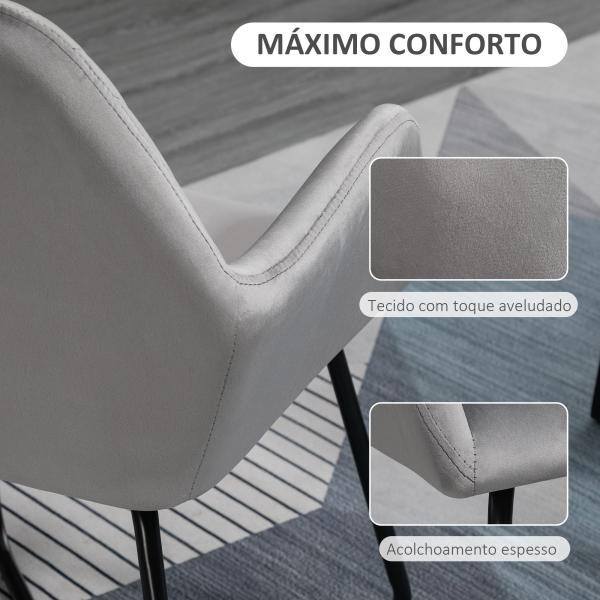 Cadeira de Sala de Jantar Estofada em Veludo com Base Metálica Cruzada Cadeira de Leitura 60x56,5x85 cm Cinza