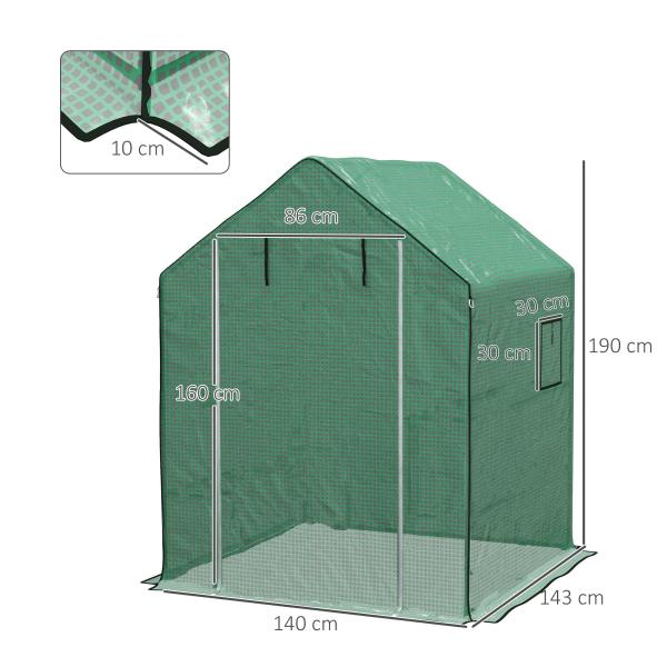 Cobertura de Substituição para Estufa 140x143x190 cm com Janela Porta Anti - UV Proteção de Plantas para Jardim Verde
