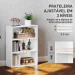 Estante de 3 Níveis Estante para Livros com 2 Prateleiras Ajustáveis para Sala de Estar Escritório Quarto 60x24x80 cm Branco