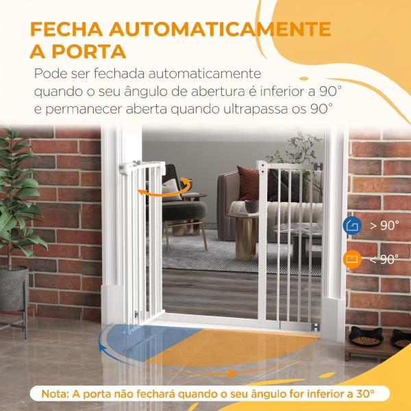 Barreira de Segurança para Cães 74 - 94 cm com Extensão, Montagem por Pressão e Bloqueio Duplo, Branco