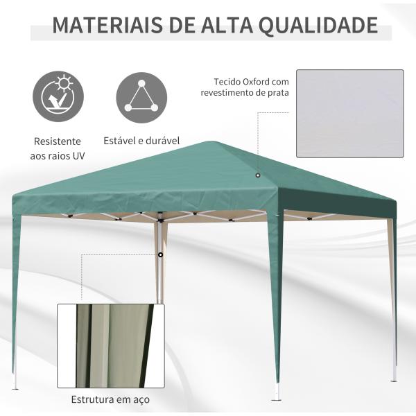 Tenda Dobrável 295x295x255 cm com Bolsa de Transporte Altura Ajustável Anti - UV para Terraço Pátio Verde