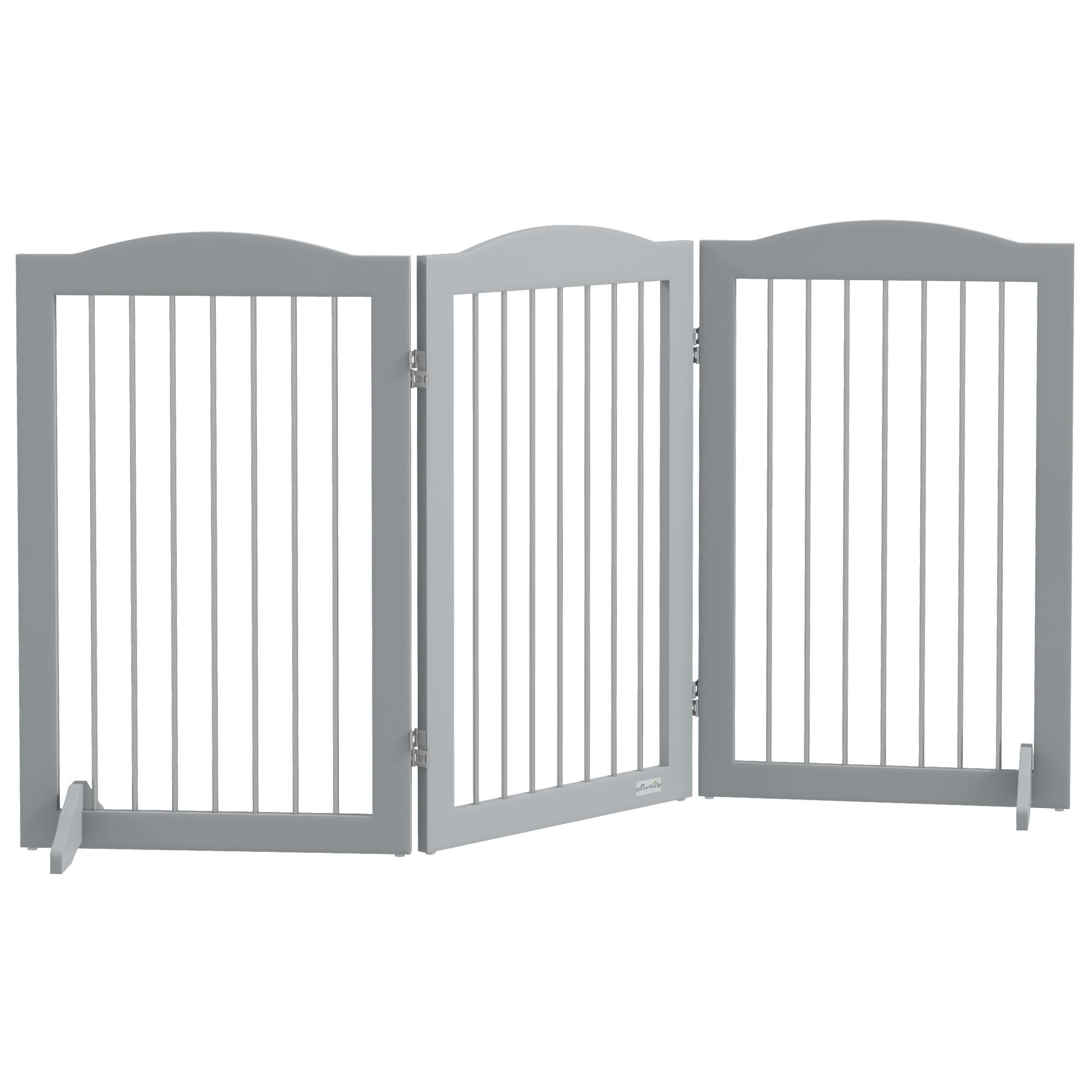 Barreira de Segurança para Cães Barreira de Segurança para Escadas e Portas Dobrável com Suporte de Pé 154x30x80cm Cinzento