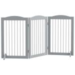 Barreira de Segurança para Cães Barreira de Segurança para Escadas e Portas Dobrável com Suporte de Pé 154x30x80cm Cinzento