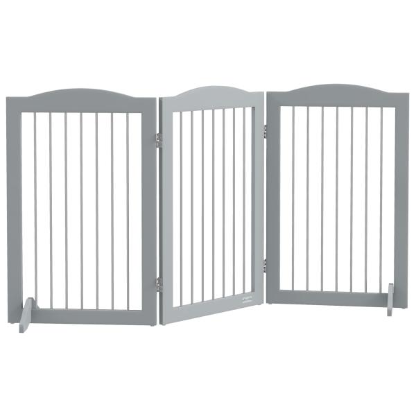 Barreira de Segurança para Cães Barreira de Segurança para Escadas e Portas Dobrável com Suporte de Pé 154x30x80cm Cinzento