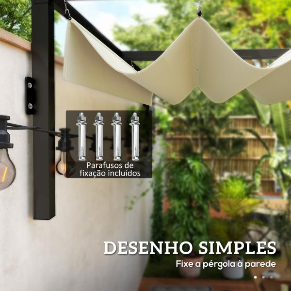 Pérgola de Parede 297x211x220 cm Pérgola de Jardim com Teto Retrátil e Estrutura de Aço Pérgola Creme