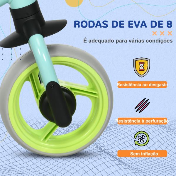 Bicicleta sem Pedais para Crianças de 18 - 48 Meses Bicicleta de Equilíbrio com Assento Ajustável em Altura 66,5x34x47 cm Verde