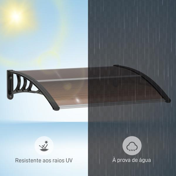 Marquise de Proteção 75x100 cm para Portas e Janelas contra Sol e Chuva com Suporte de Liga de Alumínio Marrom e Preto