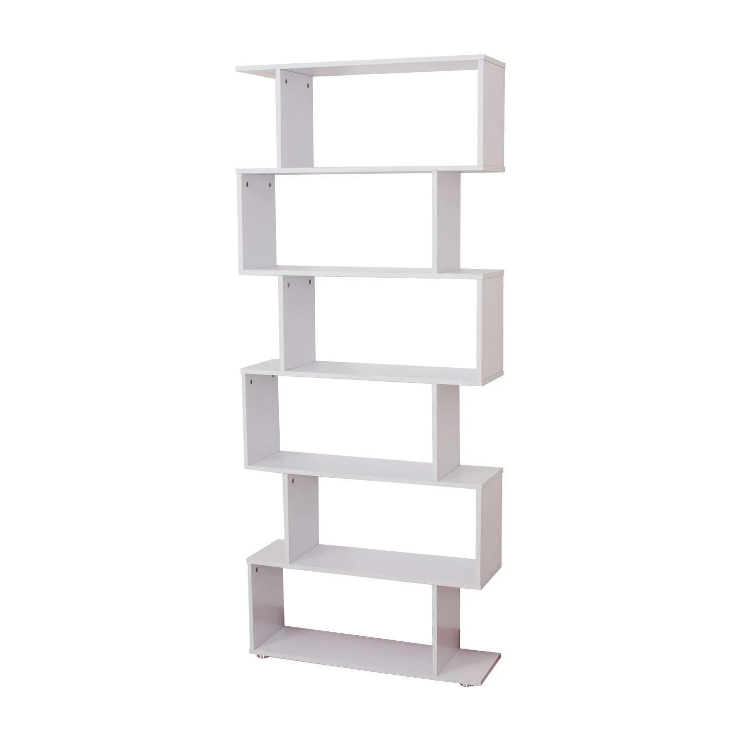 Estante Moderna com 6 prateleiras em forma de S Madeira 80 x 25 x 192 cm branco