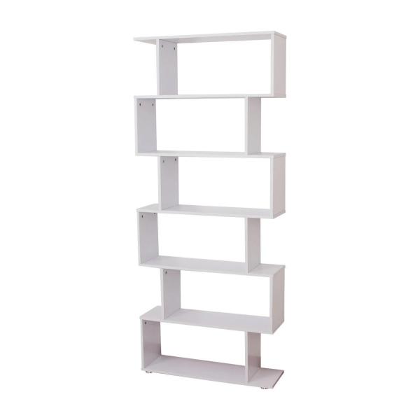 Estante Moderna com 6 prateleiras em forma de S Madeira 80 x 25 x 192 cm branco
