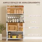 Armário de Cozinha Alto Móvel Auxiliar de Cozinha com 6 Ganchos para Chávenas 2 Portas de Vidro Prateleiras Abertas 80x40x152 cm Branco