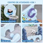 Tabela de Basquetebol 4 em 1 com Altura Ajustável para Crianças acima de 3 Anos Centro de Atividades 58x56x154cm Azul