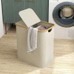 Cesto para Roupa Suja Dobrável com Tampa 80 L em Tecido Não Tecido, 2 Compartimentos, Asas, 54x34x58,5 cm, Bege