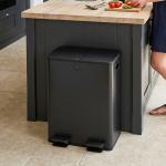 Papeleira de Cozinha em Aço Inoxidável com 2 Compartimentos 2x20L Pedal, Tampas de Fecho Suave e Balde Removível Preto