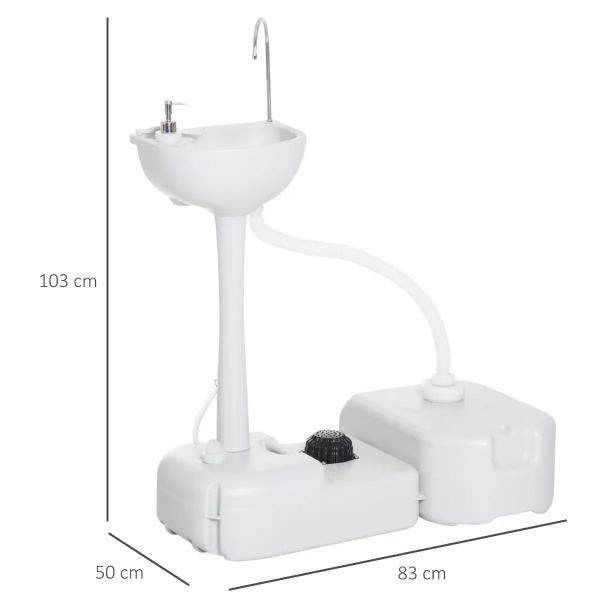 Lavatório Portátil para Campismo com Depósito de Recuperação de Água e Dispensador de Sabão 83x50x103 cm Cinza Claro