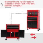 Carrinho de Ferramentas com Baú Superior 6 Gavetas Armário Fechadura e 4 Ganchos para Garagem 61,6x33x108 cm Vermelho