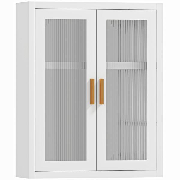 Armário de Casa de Banho de Parede com Portas de Acrílico Prateleira Ajustável Fecho Magnético 40x14x50 cm Branco