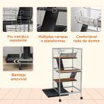 Gaiola para Roedores 52x52x113,5 cm Gaiola para Furões com Rodas 2 Portas 3 Rampas Rede Suspensa e Bandeja Removível Branco