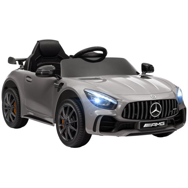 Carro Elétrico para Crianças Carro Mercedes - Benz AMG GTR com Bateria 12V Faróis Buzina e Música 108x67x46 cm Prata