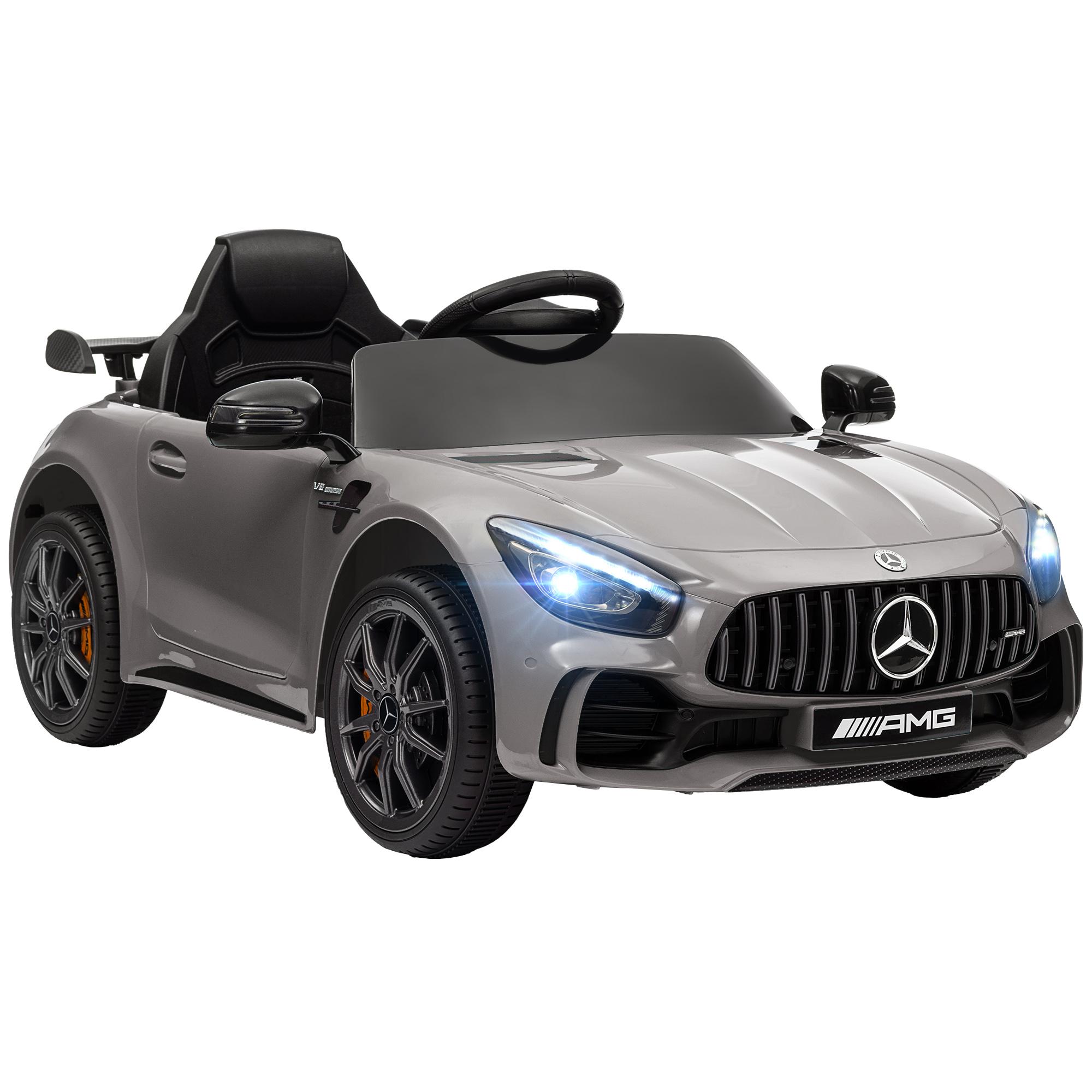 Carro Elétrico para Crianças Carro Mercedes - Benz AMG GTR com Bateria 12V Faróis Buzina e Música 108x67x46 cm Prata