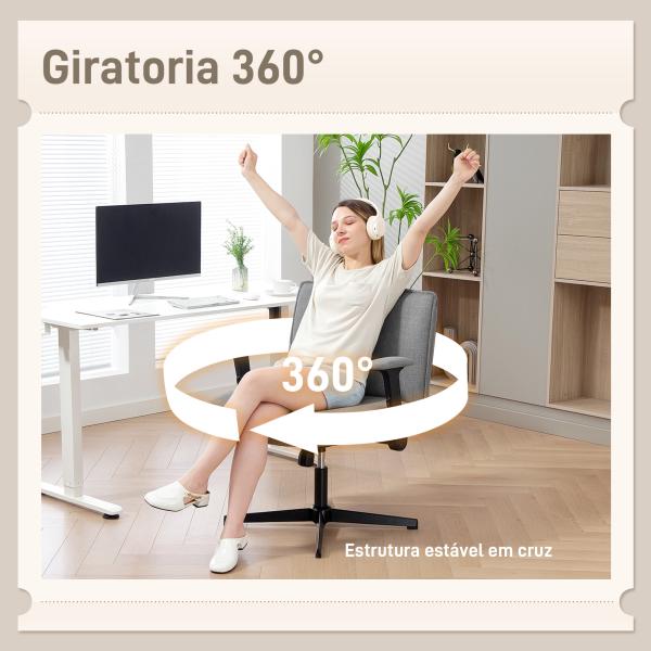 Cadeira de Escritório com Apoios de Braço Rebatíveis Assento Altura Ajustável Função Basculante 76x70x85 - 97 cm Cinzento
