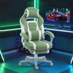 Cadeira Gamer Reclinável com Altura Ajustável Apoio para os Pés Retrátil Suporte Lombar e Almofada de Cabeça Amovível Verde