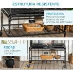 Gaiola para Pássaros com Rodas de 3 Níveis com 3 Poleiros Comedouros Brinquedos Rampas e Prateleira 83x53x180 cm Preto